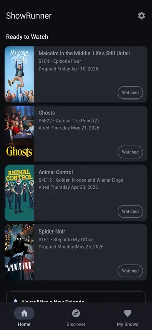 ShowRunner's Ready to Watch list of new episodes