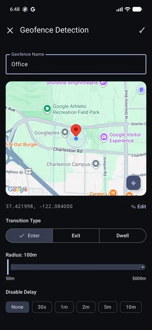 Geofence Detection's map-based configuration